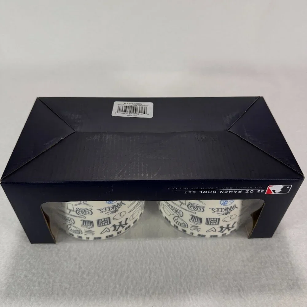 New York Yankees Ramen Bowl Set of 2 32 oz Ceramic with Chopsticks MLB NY NIB